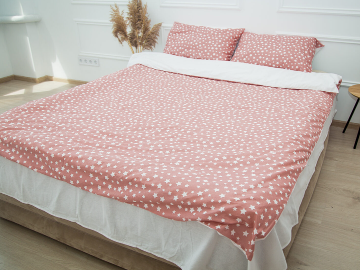 Акція на Комплект постільної білизни Drimota King Size 220x240 см Premium Pink stars бавовна від Rozetka