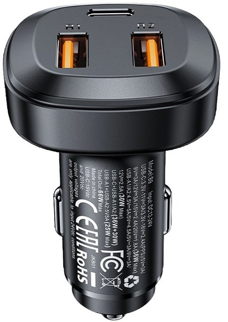 Ładowarka samochodowa Acefast B9 66W 2xUSB-A Black (6974316281726) - obraz 3