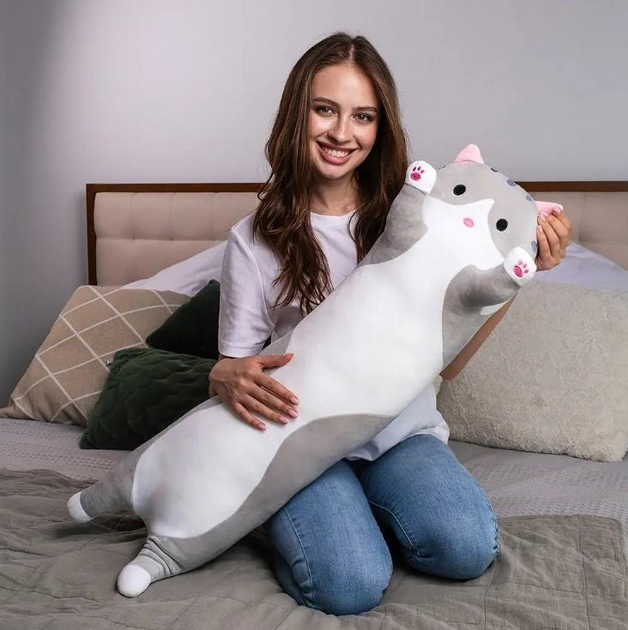 Мягкая игрушка подушка обнимашка кот батон антистресс 90 Серый ...
