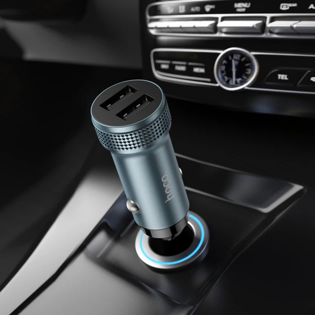 Автомобільний зарядний пристрій HOCO Z49 Dual port car charger set USB to Micro-USB cable 2.4A Metal Grey (6931474795656) - зображення 3