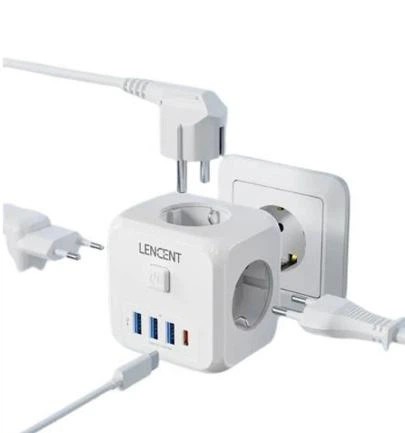 Фільтр розгалужувач з вимикачем, 3 розетки 3 USB-A 1 USB Type-C, Білий, LENCENT - изображение 2
