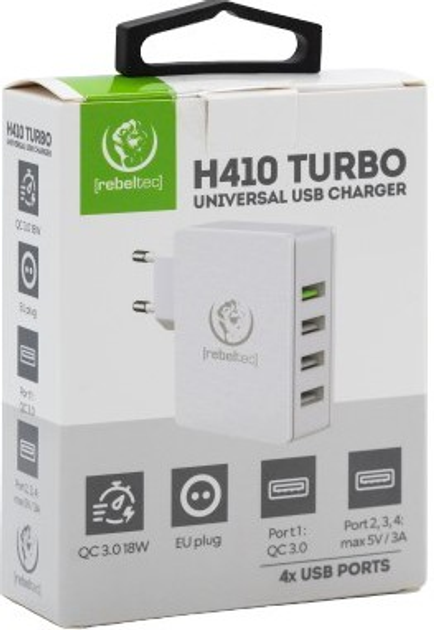 Ładowarka sieciowa Rebeltec H410 Turbo 4 x USB-A 18 W (RBLAKT00017) - obraz 4