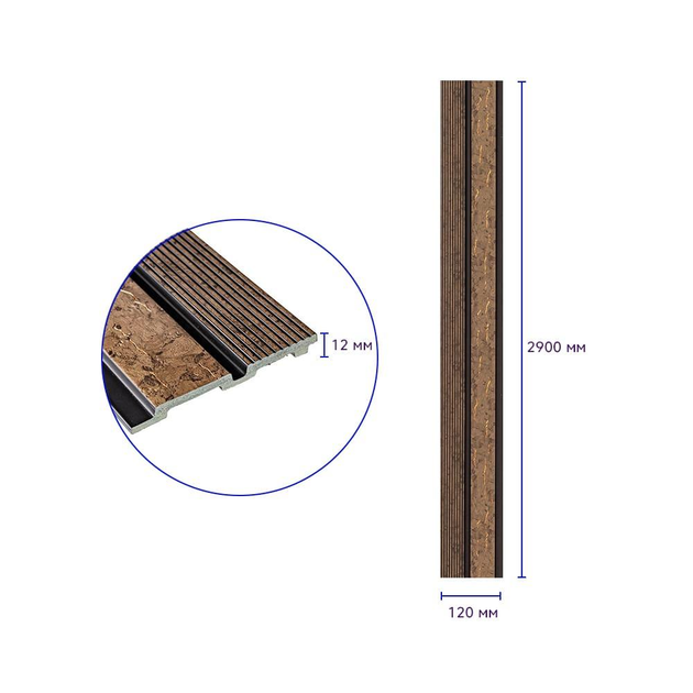 Декоративная PS рейка (пластиковая вагонка) 3Д настенная панель "NaturalCork" 2900*120*12 мм для стен и декора Коричневый с светло-коричневым - изображение 7