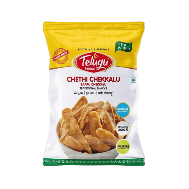 Снек Хрусткі смужки Chethi Chekkalu 170г Telugu Foods 8906081381330 - Фото 1 Снек Хрусткі смужки Chethi Chekkalu 170г Telugu Foods 8906081381330 - зображення 1