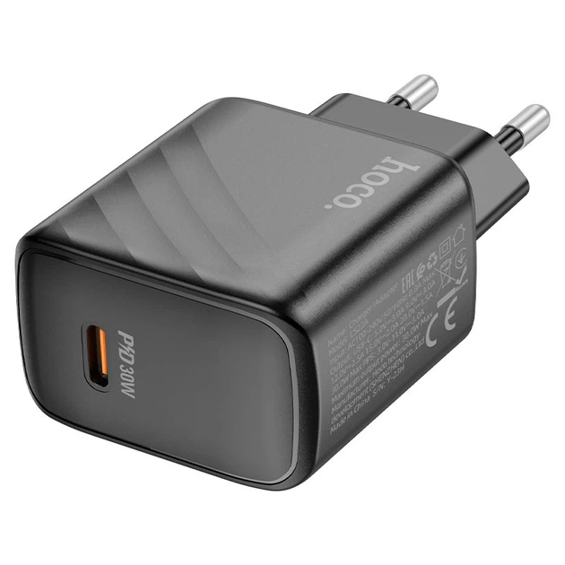 Мережевий зарядний пристрій HOCO CS22A Value single port charger Type-C cable 30W Black - зображення 12