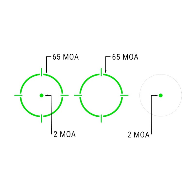 Прицел коллиматорный Holosun AEMS GR 221301 точка 2 MOA + круг 65 МОА (Green), H 1.63in, Solar - изображение 2