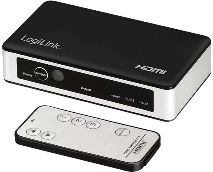 Комутатор LogiLink 3 x HDMI 4K 60 Гц з пультом дистанційного керування (4052792062427) - зображення 1