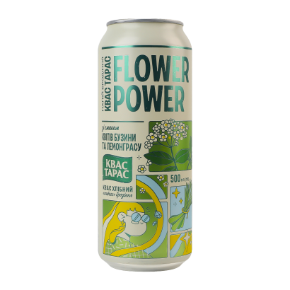 Квас Тарас Flower Power зі Смаком Квітів Бузини та Лемонграсу 500ml - Фото 1 Квас Тарас Flower Power зі Смаком Квітів Бузини та Лемонграсу 500ml - зображення 1