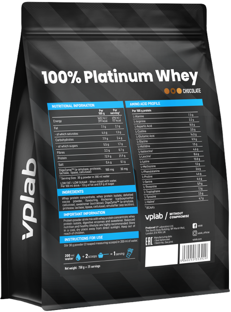 Białko VPLab 100% Platinum Whey 750 g Chocolate (5060255353929) - obraz 2