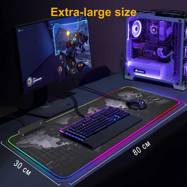 Ігрова поверхня з RGB підсвіткою FeelTouch 800 x 300 мм Black - зображення 5