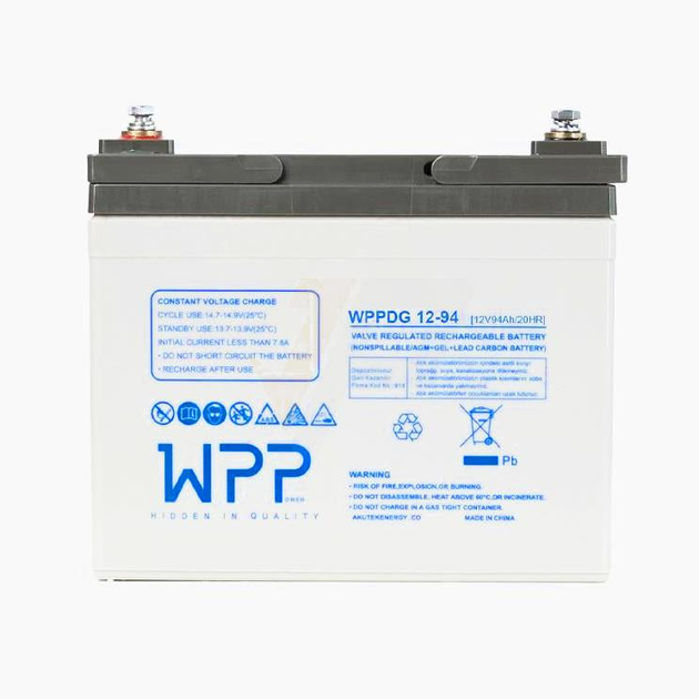 Гелевый аккумулятор 94ah WPPower WPPDG12-94 94 ампер 12 вольт для инвертора ибп бесперебойника котла дома акб - изображение 6