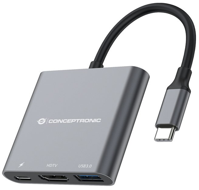 Adapter Conceptronic Docking Station USB-C to HDMI/USB 3.0/USB-C PD 60W Grey (DONN01G) - obraz 1