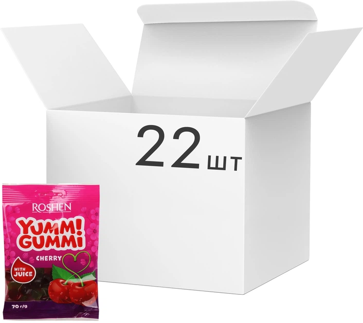 Упаковка жевательных конфет Roshen Yummi Gummi Cherry 70 г х 22 шт