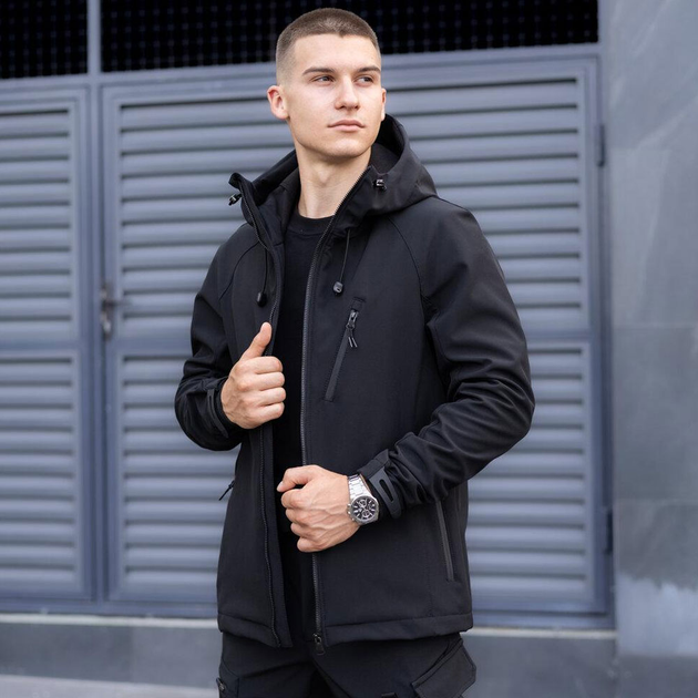 Мужская Демисезонная Куртка Soft Shell "Pobedov Matrix" от 0 до +15°С с капюшоном черная размер L - изображение 7