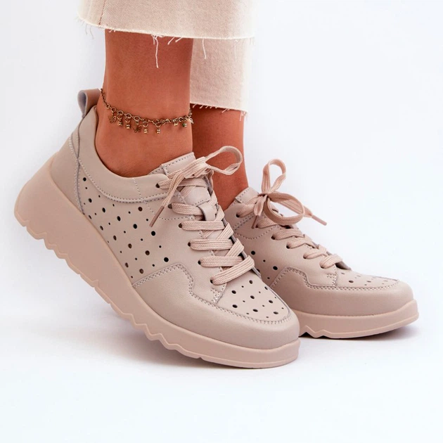 Sneakersy damskie skórzane S.Barski LR482 36 Beżowe (5905677197549) - obraz 3