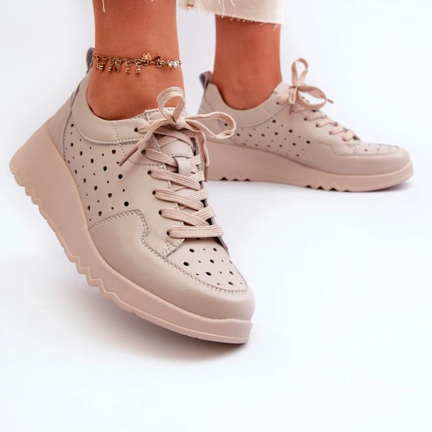 Sneakersy damskie skórzane S.Barski LR482 36 Beżowe (5905677197549) - obraz 4