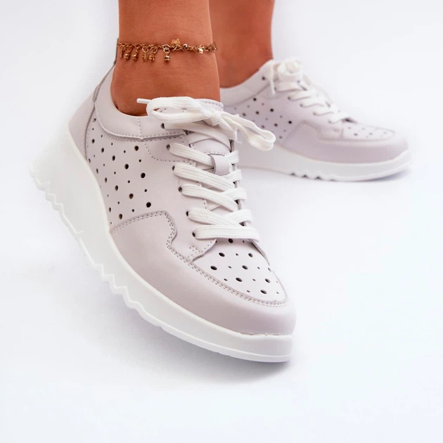 Sneakersy damskie skórzane S.Barski LR482 39 Jasnoszare (5905677197518) - obraz 4