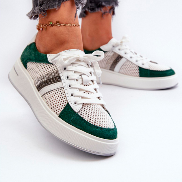 Sneakersy damskie z siatki S.Barski D&A LR110 40 Biały/Zielony (5905677196863) - obraz 5