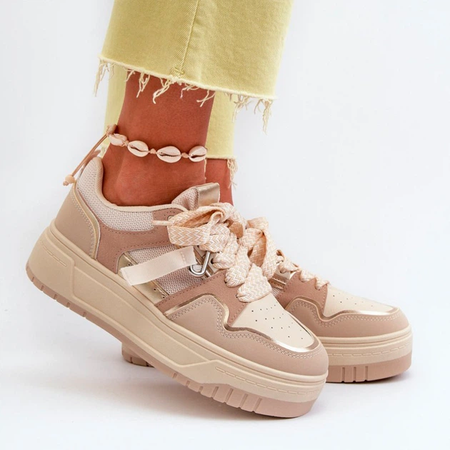 Sneakersy damskie na wysokiej platformie Moun 36 Beżowe (5905677180442) - obraz 4