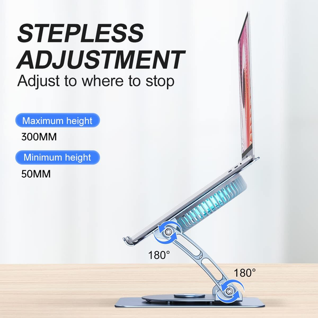 Підставка для ноутбука VHG S63 складана поворотна 360⁰C з вентилятором Rotatable Laptop Stand, Dr. Gray - изображение 7