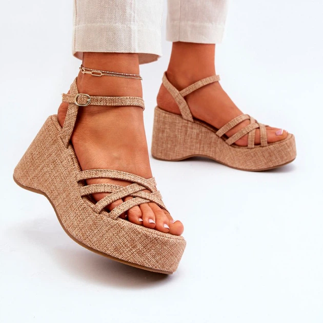 Sandały damskie na koturnie Oporia 39 Beżowe (5905677083408/5905677083347) - obraz 4