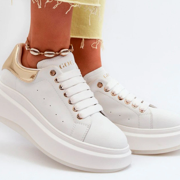 Sneakersy damskie na wysokiej platformie GOE NN2N4033 38 Biały/Złocisty (5903163998304) - obraz 3