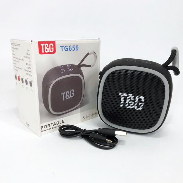 Портативна бездротова колонка TG659, Bluetooth, black с ремешком (080h-black) - изображение 2