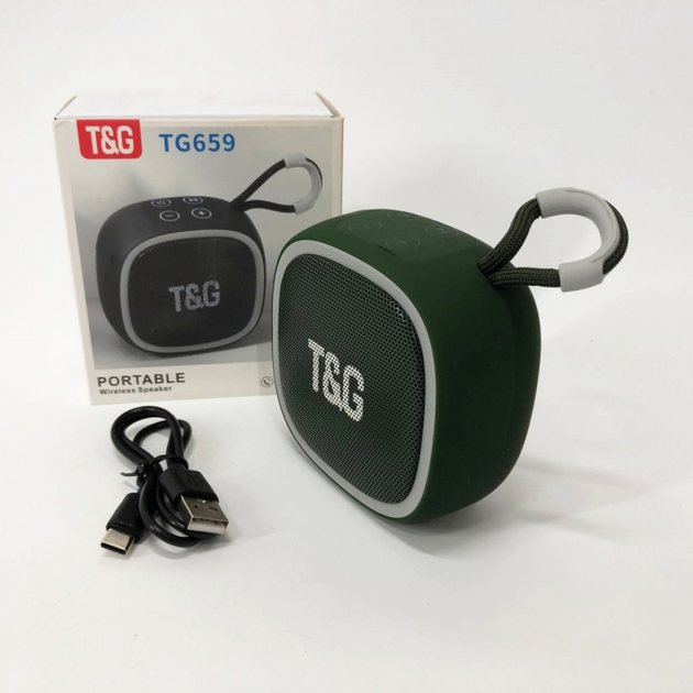 Портативна бездротова колонка TG659, Bluetooth, Green с ремешком (080h-green) - изображение 4