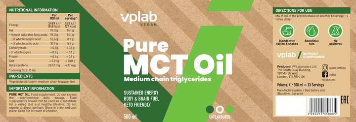 Дієтична добавка VPLab Pure MCT Oil 500 мл (5060255358665) - зображення 5