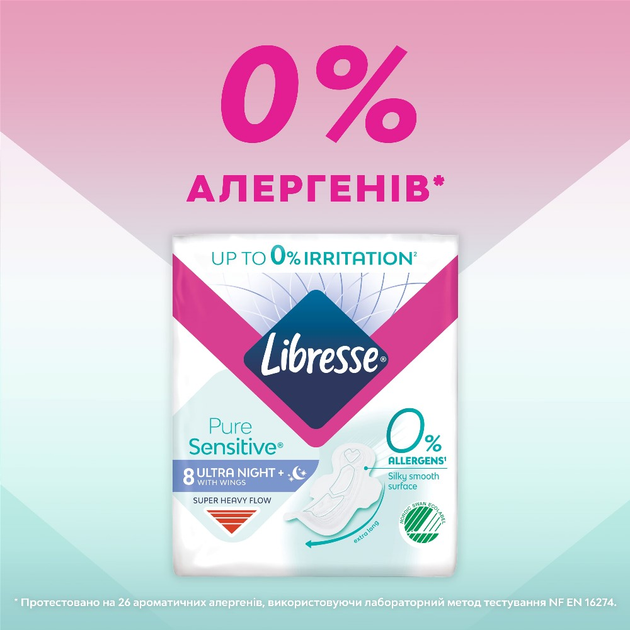 Прокладки гігієнічні Libresse Pure Sensitive Ultra Нічні 6 крапель 8 шт (7322541161785) - зображення 4