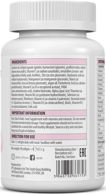 Multiwitaminy dla kobiet VPLab Ultra Women's Hair, Skin & Nails 90 kapsułek (5060730361753) - obraz 4