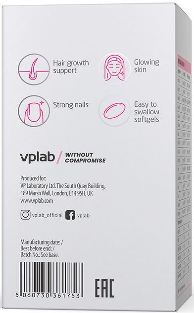Multiwitaminy dla kobiet VPLab Ultra Women's Hair, Skin & Nails 90 kapsułek (5060730361753) - obraz 6