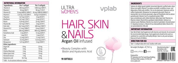 Multiwitaminy dla kobiet VPLab Ultra Women's Hair, Skin & Nails 90 kapsułek (5060730361753) - obraz 9