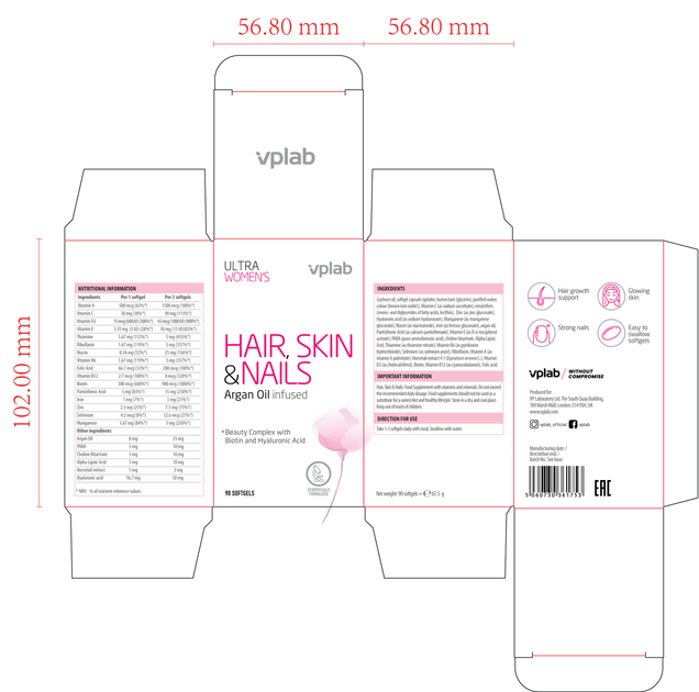 Multiwitaminy dla kobiet VPLab Ultra Women's Hair, Skin & Nails 90 kapsułek (5060730361753) - obraz 12