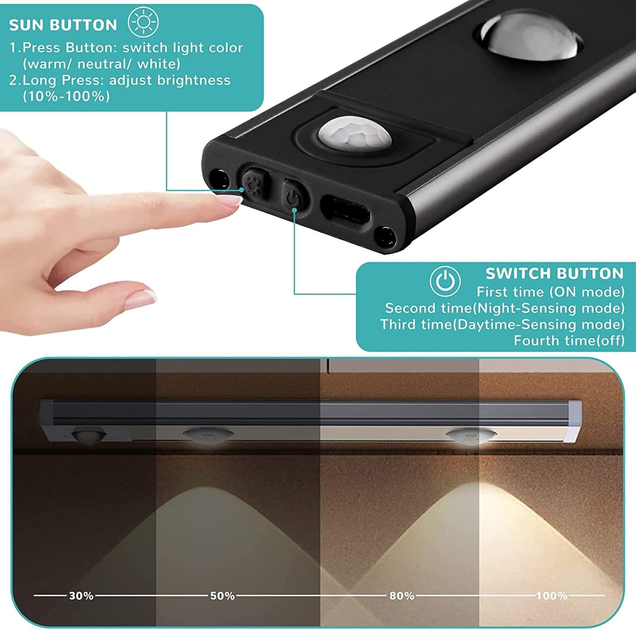 Акумуляторний LED світильник VHG NH-30 із датчиків руху, 400 mAh, Black - Фото 4 Акумуляторний LED світильник VHG NH-30 із датчиків руху, 400 mAh, Black - зображення 4