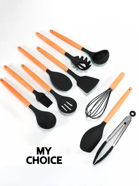 Набор кухонных принадлежностей из силикона и бамбука 12 предметов Kitchen Set Черный - изображение 7