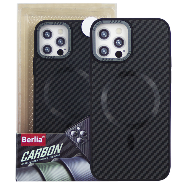 Чохол Berlia Armor Carbon для Apple iPhone 15 Pro Max бампер з MagSafe Black - Фото 3 Чохол Berlia Armor Carbon для Apple iPhone 15 Pro Max бампер з MagSafe Black - зображення 3