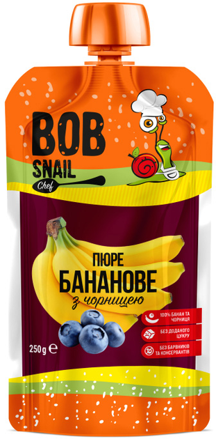 Упаковка фруктового пюре Bob Snail Банан-Черника 250 г х 10 шт (4820219343936) 