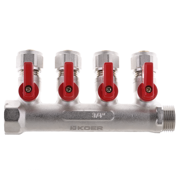 Коллектор с отсекающими кранами с фитингом Koer KR.1125-4 3/4”x4 ways (KR2837) - зображення 3