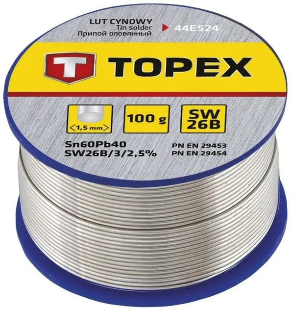 Lut cynowy TOPEX Sn60Pb40 1.5 mm 100 g 44E524 (5902062020765) - obraz 1