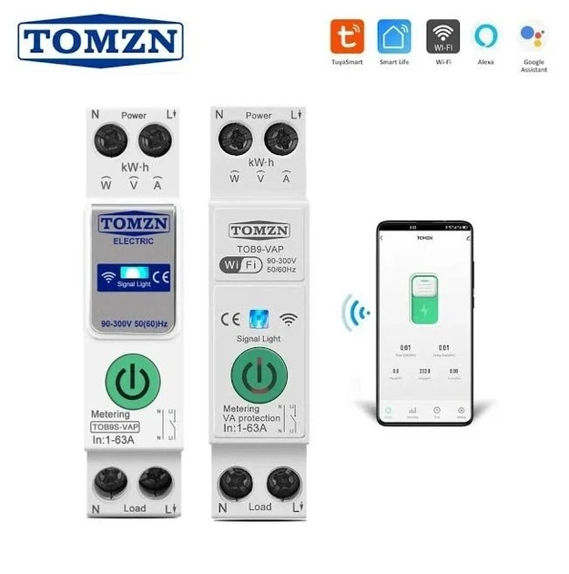 Умный Wi-Fi автоматический выключатель TOMZN TOB9-VAP 1P 63А DIN с мониторингом Tuya или SmartLife - изображение 2