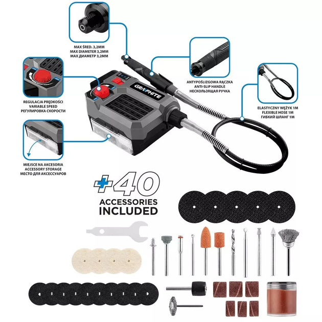 Mini szlifierka akumulatorowa Graphite Energy+ 18V 58GE107 bez akumulatora i ładowarki (5902062073044) - obraz 11