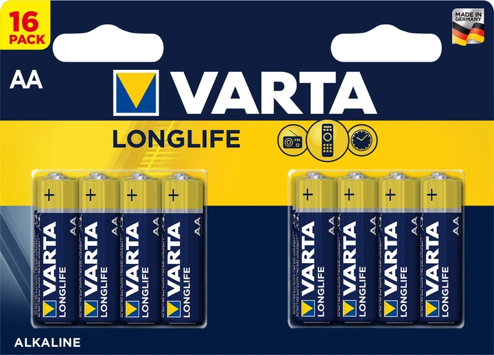 Батарейка Varta Longlife AA BLI 16 Alkaline (4008496592111) - Фото 1 Батарейка Varta Longlife AA BLI 16 Alkaline (4008496592111) - зображення 1