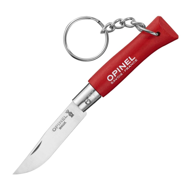 2 в 1 - ніж складаний + брелок Opinel Keychain №4 Inox (довжина: 120мм, лезо: 50мм), червоний - изображение 1