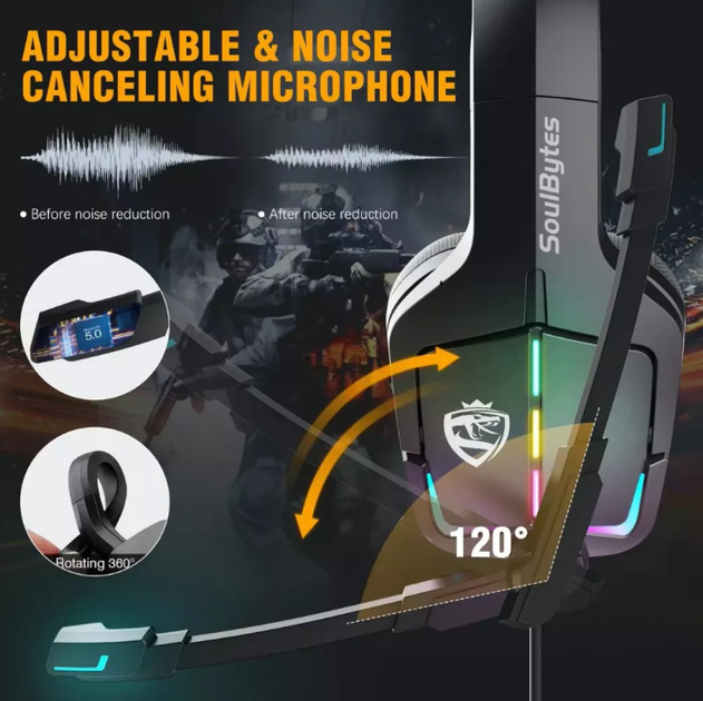 Ігрові навушники Gaming Headset Grand S12 black для комп'ютера з підсвічуванням - зображення 4