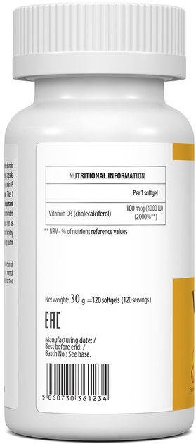 Харчова добавка Ultra Vit Vitamin D3 4000 IU 120 капсул (5060730361234) - зображення 3