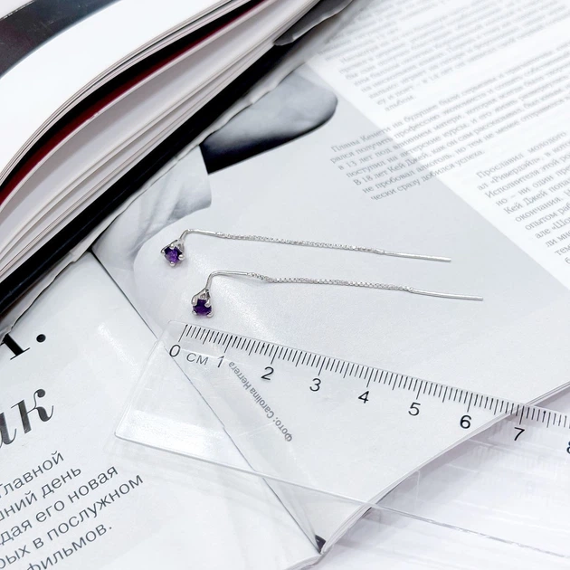 Серебряные серьги с натуральным аметистом 0.443ct (2167587) - изображение 3