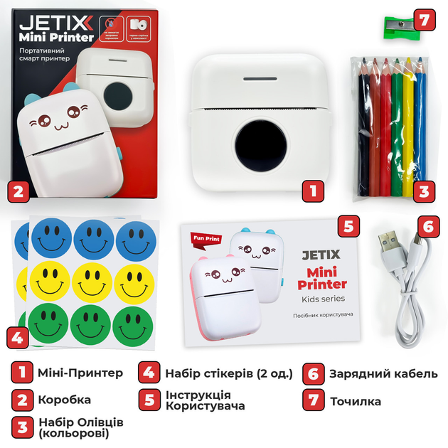 Детский портативный термопринтер Jetix Mini printer с набором карандашей и стикеров (JMP-2-TPK3) - изображение 3