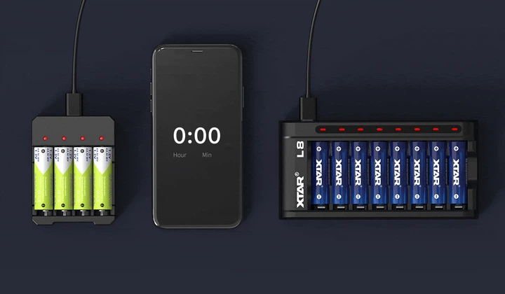 Універсальне ЗУ Xtar L8 для AA/AAA 1.5V Li-Ion/Ni-MH, USB QC3.0, LED індикатор, 8ch, Black, Box - Фото 9 Універсальне ЗУ Xtar L8 для AA/AAA 1.5V Li-Ion/Ni-MH, USB QC3.0, LED індикатор, 8ch, Black, Box - зображення 9