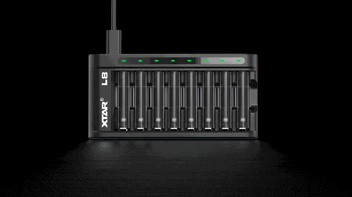 Універсальне ЗУ Xtar L8 для AA/AAA 1.5V Li-Ion/Ni-MH, USB QC3.0, LED індикатор, 8ch, Black, Box - Фото 11 Універсальне ЗУ Xtar L8 для AA/AAA 1.5V Li-Ion/Ni-MH, USB QC3.0, LED індикатор, 8ch, Black, Box - зображення 11